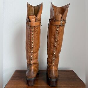 Vince Camuto Leather Over the Knee Carmel Brown Boots with Studs. 7.5